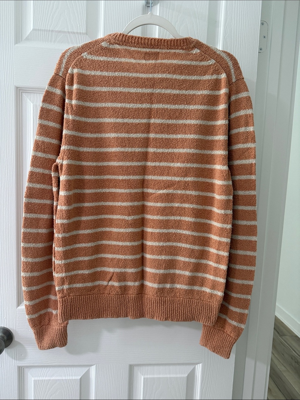 Faherty Striped Crewneck Sweater in Tan and Cream - Picture 3 of 4
